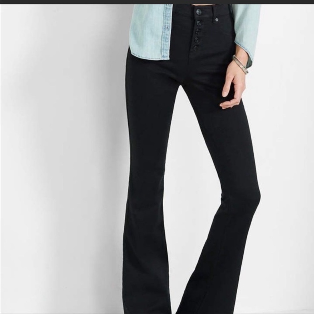 express stretch slim and flare high rise jeans black